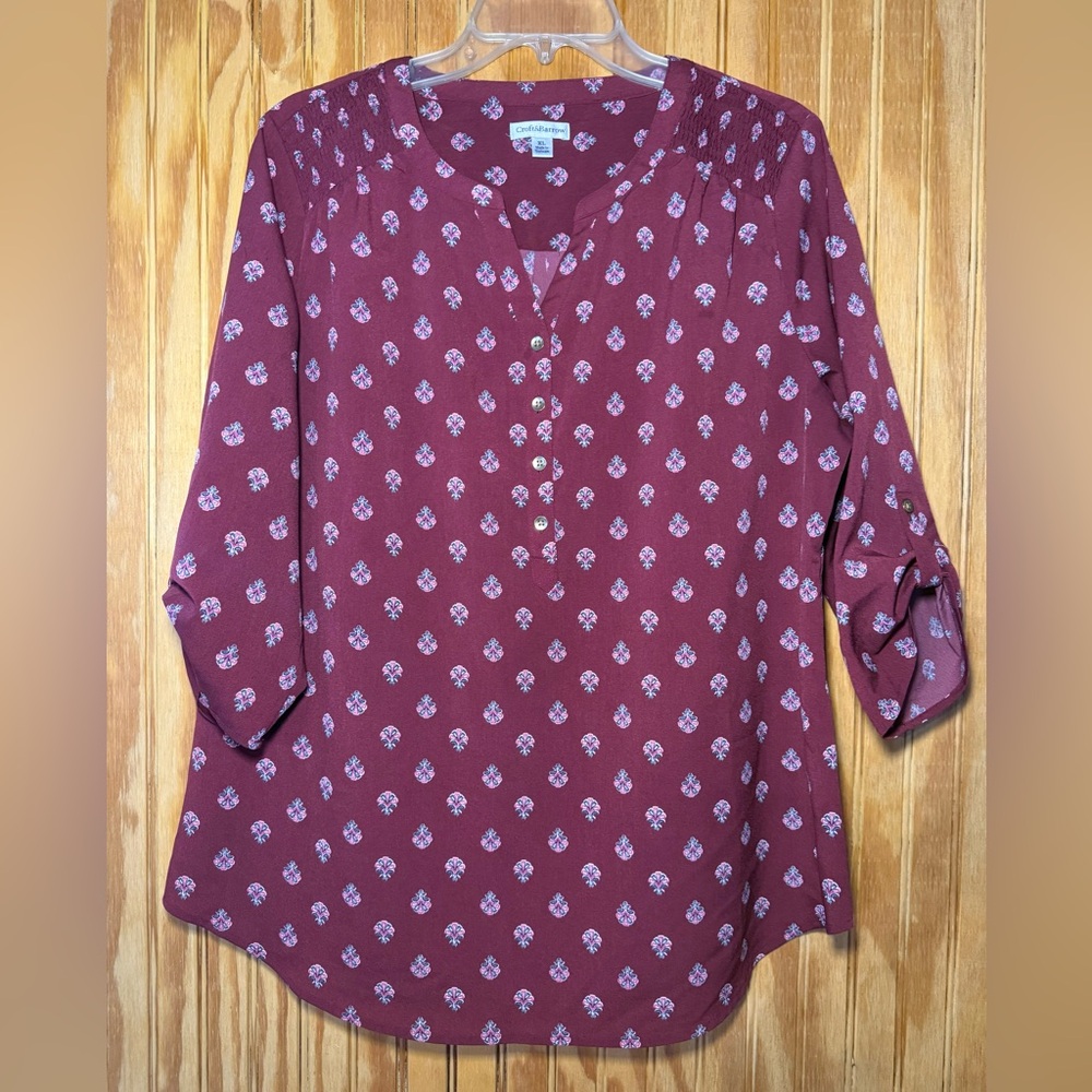 Croft & Barrow Maroon Floral Blouse